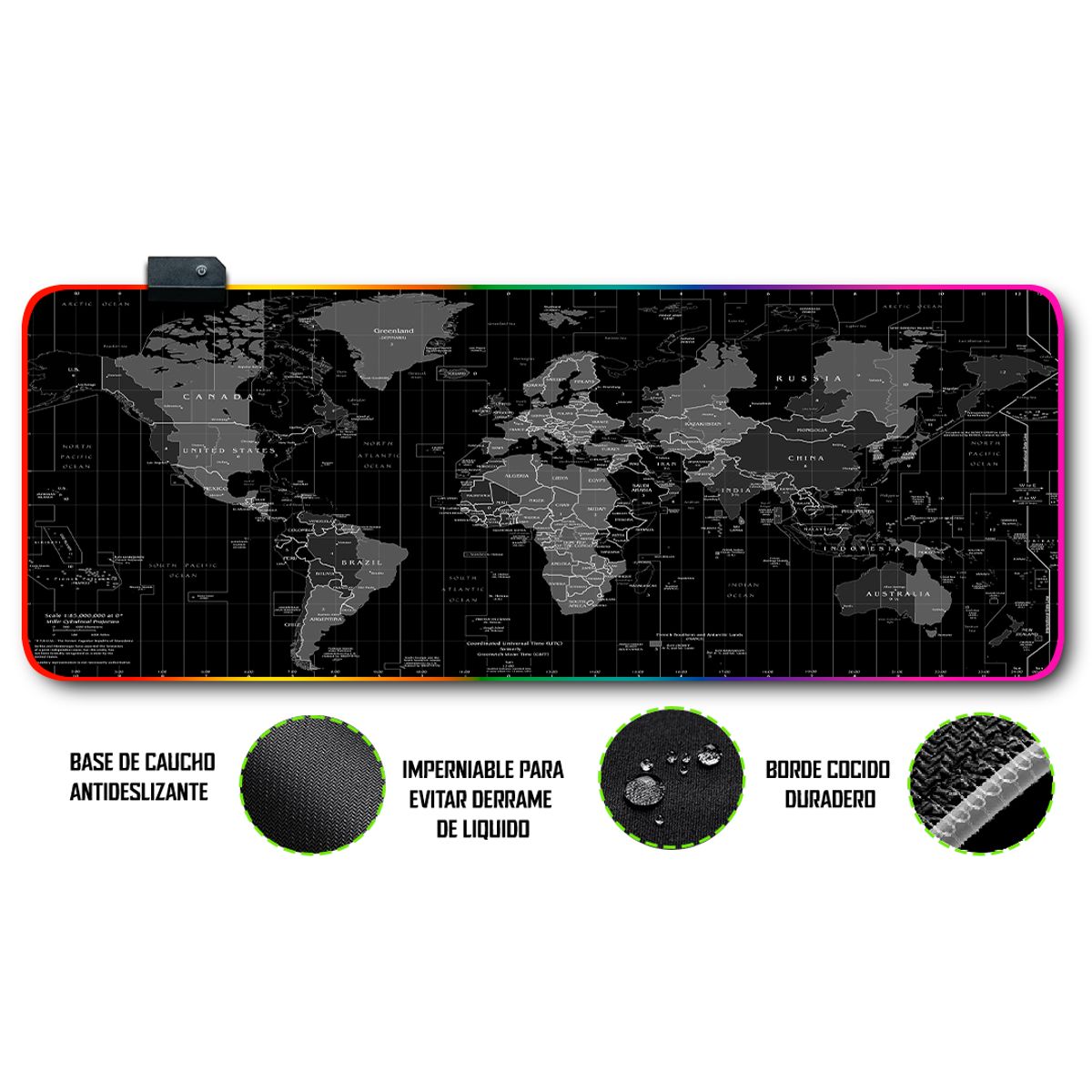 GENERICO - Mouse pad gamer antideslizante con luz rgb de 80x30 Mapa