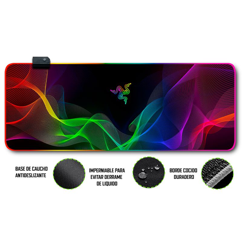 GENERICO - Mouse pad gamer antideslizante con luz rgb de 80x30 RAZAER