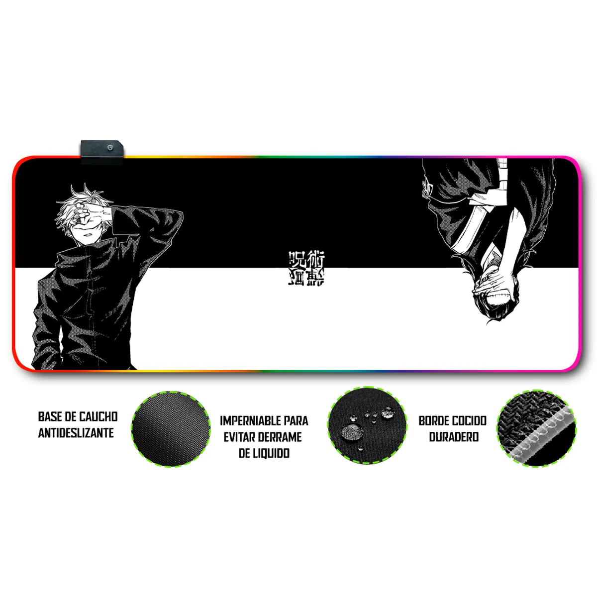 GENERICO - Mouse pad gamer antideslizante con luz rgb de 80x30 Jujutsu Kaisen HK