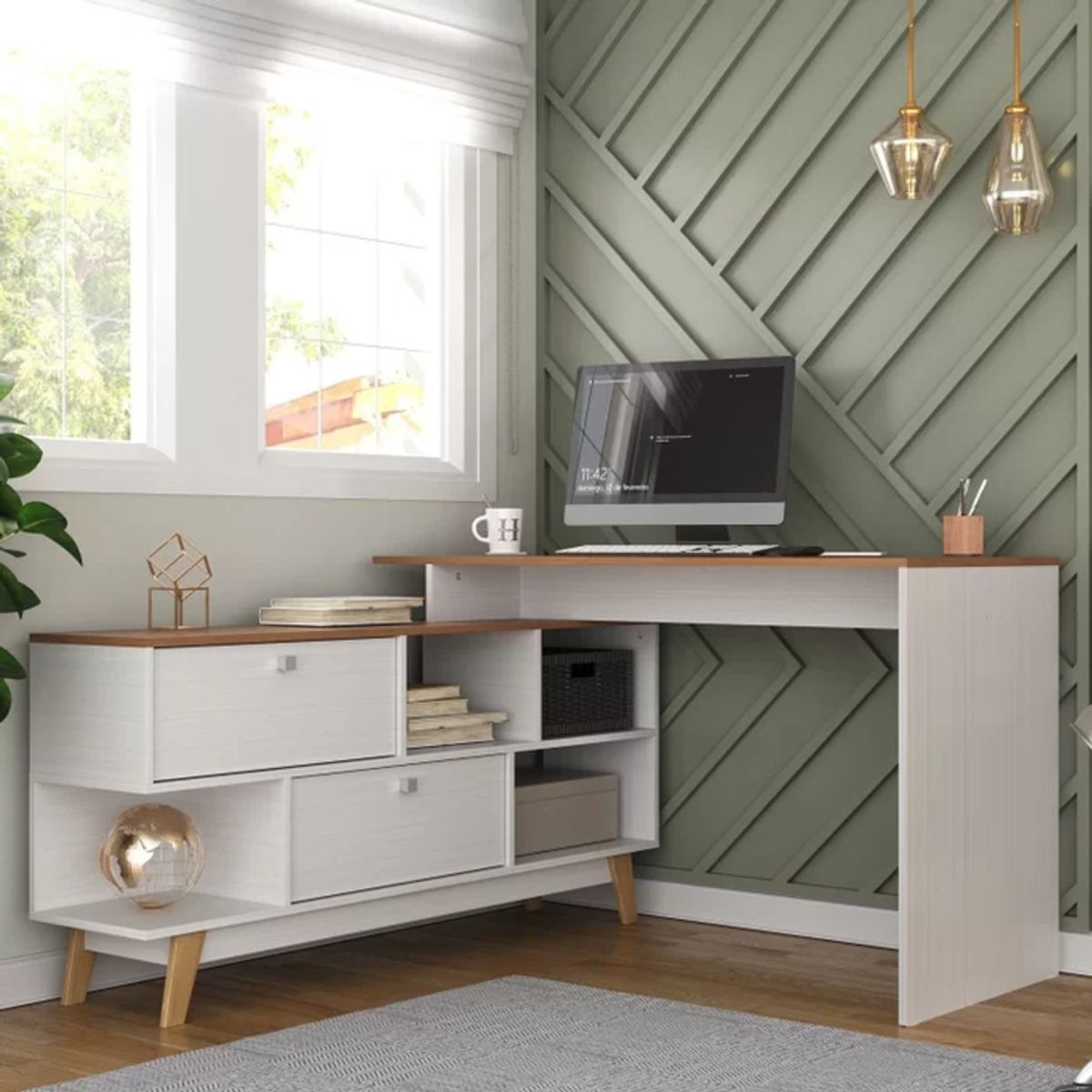 TU MESITA - Escritorio Moderno con Organizador Carpenter color BlancoMarrón TU MESITA