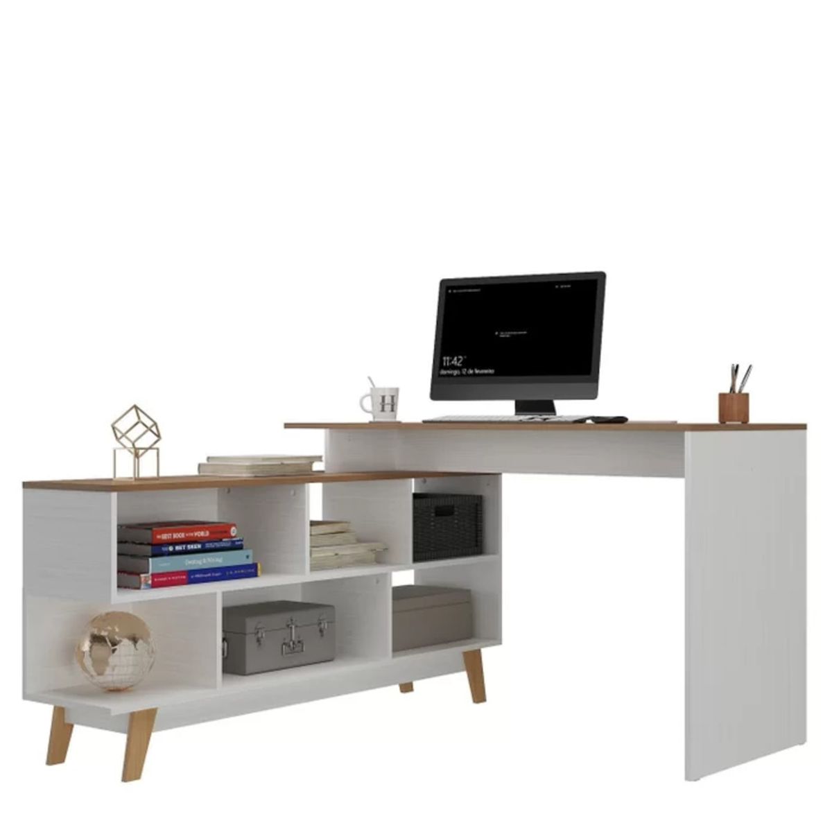 TU MESITA - Escritorio Moderno con Organizador Carpenter color BlancoMarrón TU MESITA