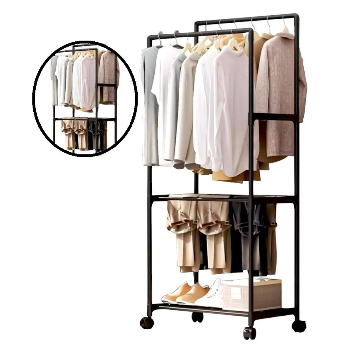 GENERICO - Perchero Organizador - Estante 2 pisos color negro