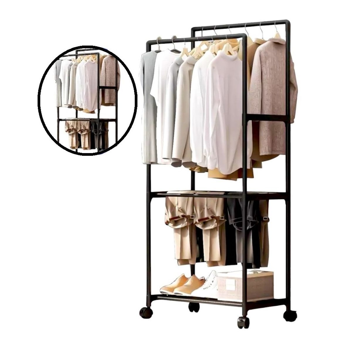 GENERICO - Perchero Organizador - Estante 2 pisos color negro