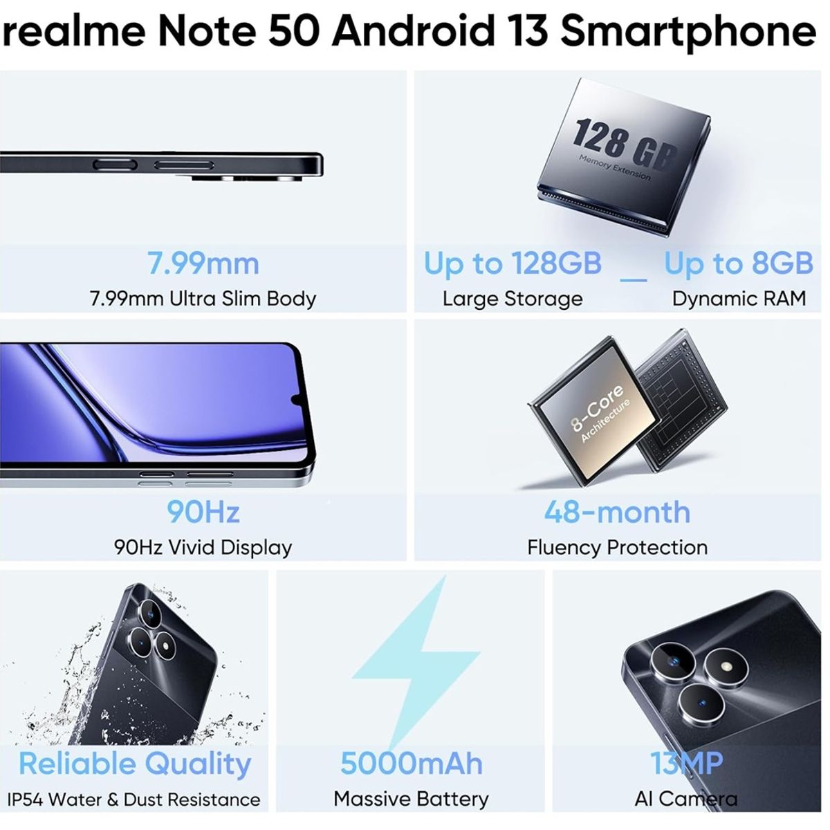 REALME - REALME NOTE  50 New Model  128GB ROM+ 8GB RAM (4GB+ 4GB Extended) / IP54 /AZUL CIELO
