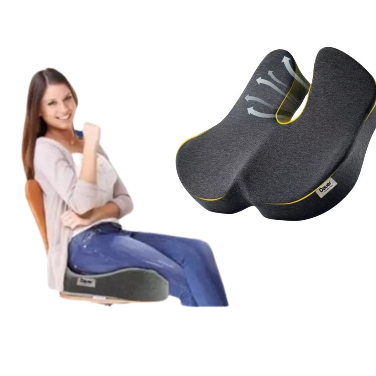 DAUER - Cojín Asiento Ergonómico 3D Viscoelástico Carbón de Bambú Negro
