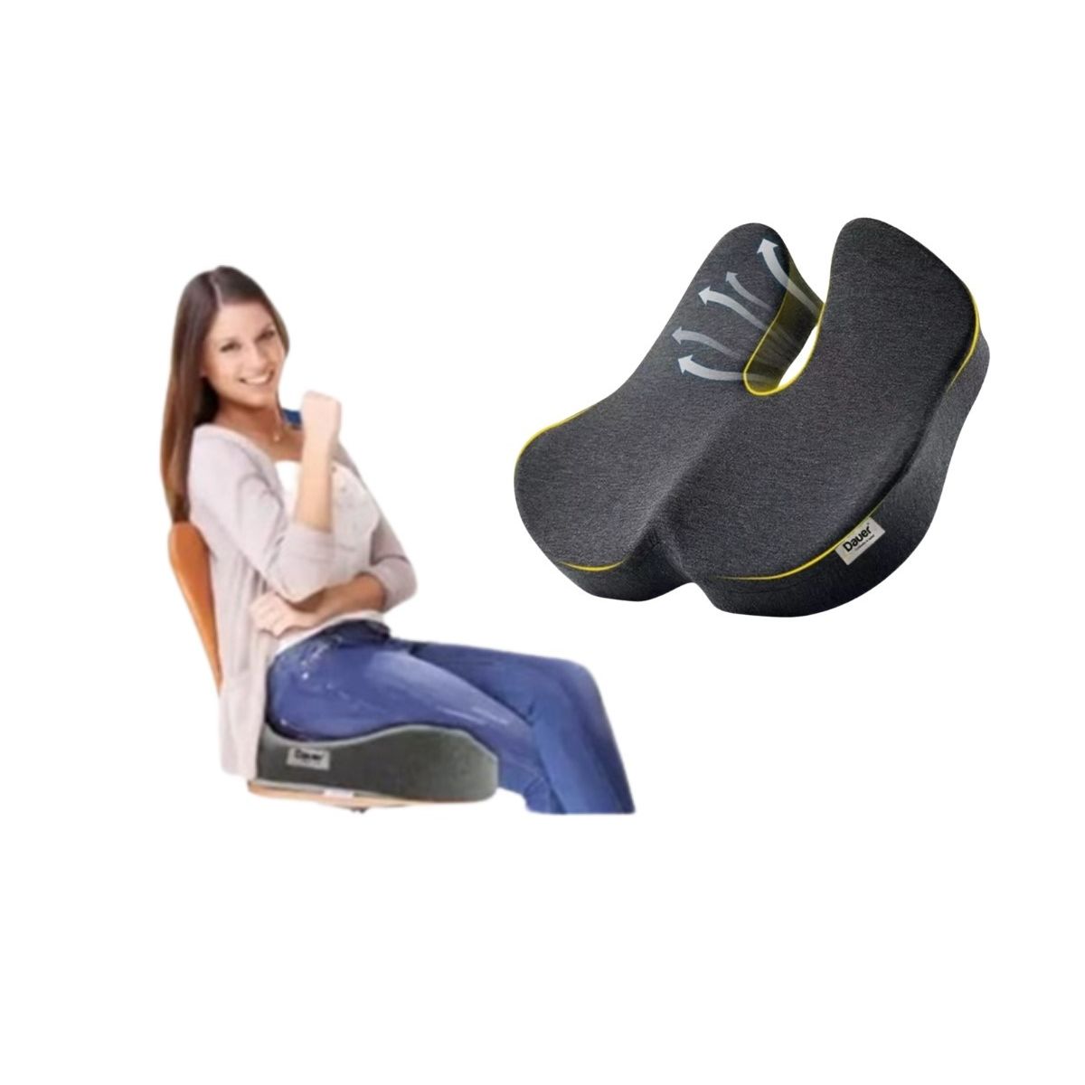 DAUER - Cojín Asiento Ergonómico 3D Viscoelástico Carbón de Bambú Negro