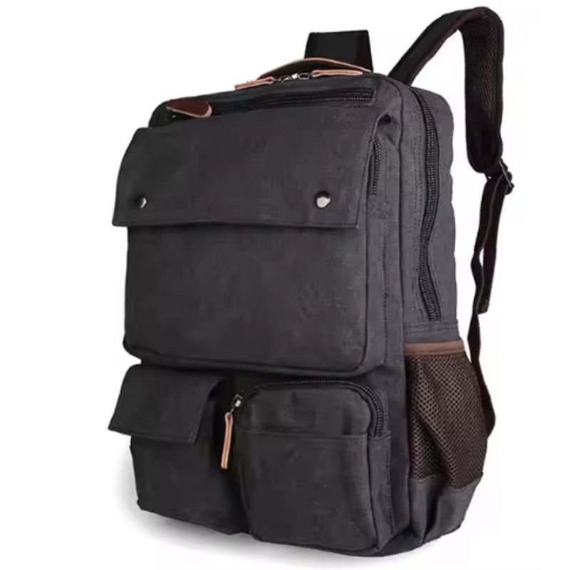 GENERICO - Mochila de lona gruesa color varios compartimientos