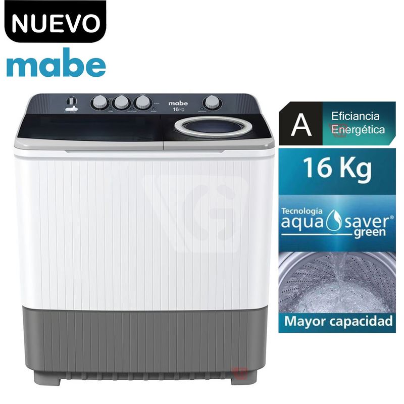 MABE - Lavadora semiautomática de 16 kg blanca mabe LMD6124PBBB0