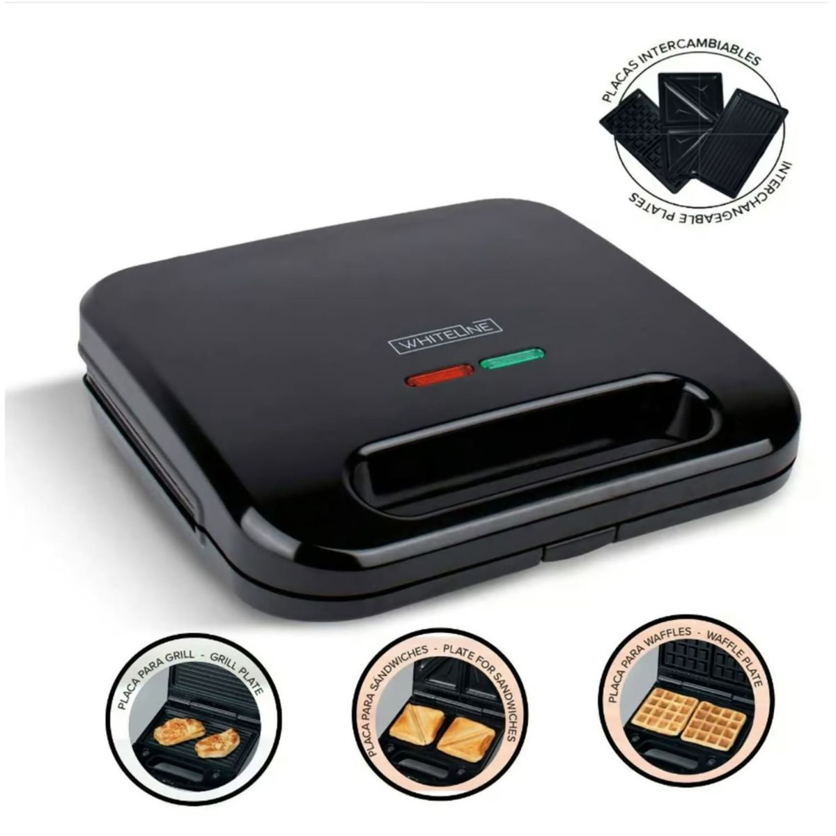 WHITELINE - Sandwichera Placas Intercambiables 3 en 1 Whiteline