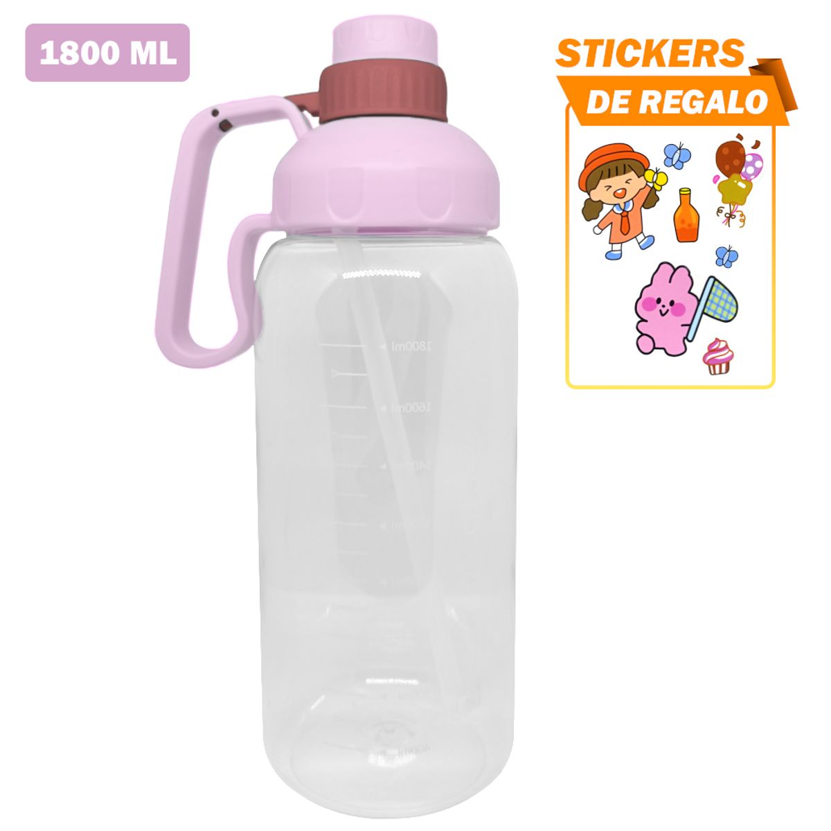 GENERICO - Botella Deportiva Tomatodo 1800 ml con Sticker Rosado