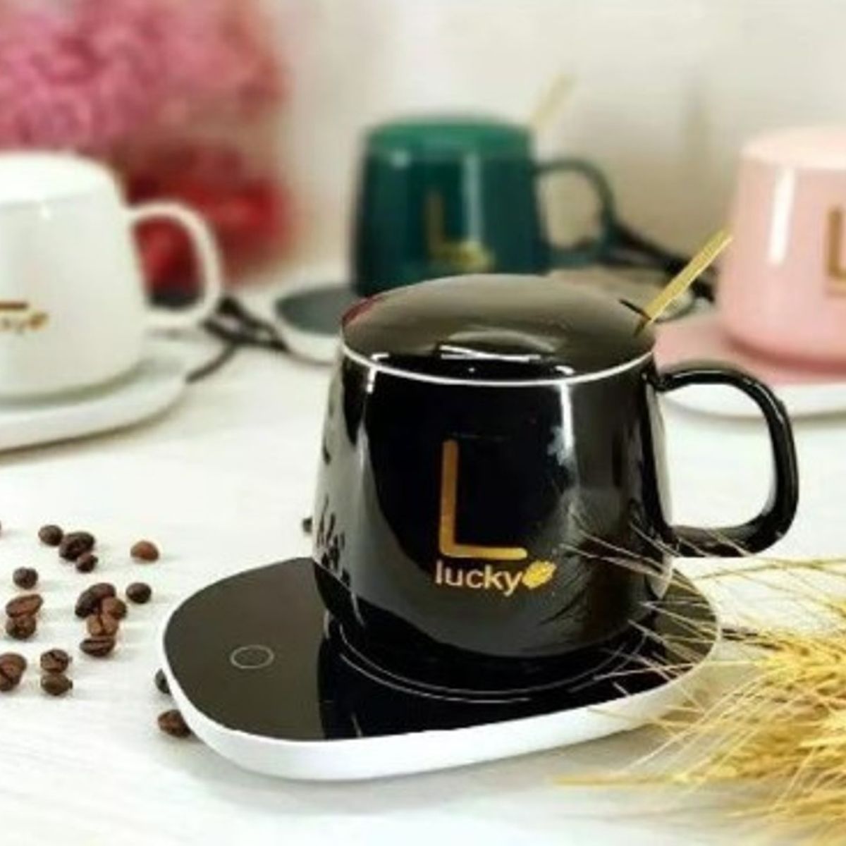 GENERICO - Taza calentador electrico  caja elegante + cucharita NEGRO