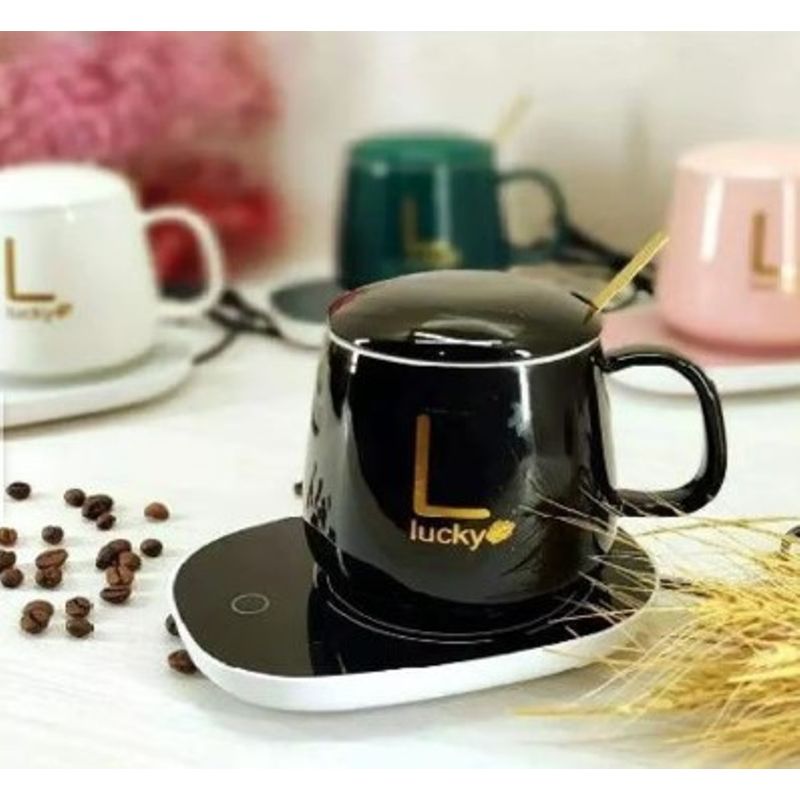 GENERICO - Taza calentador electrico  caja elegante + cucharita NEGRO
