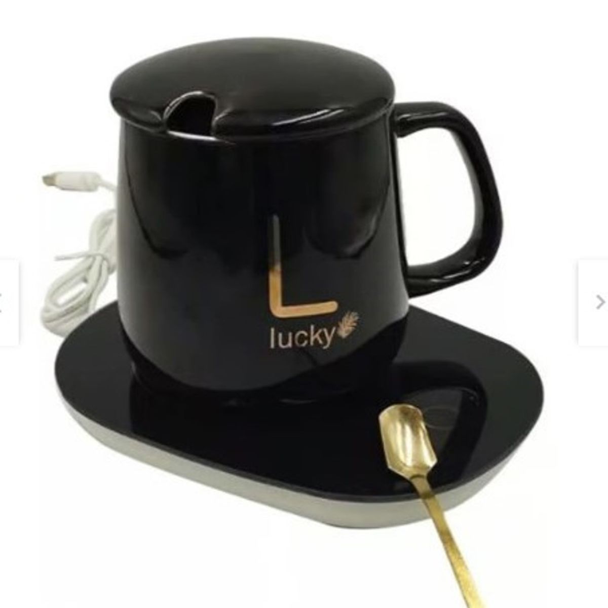 GENERICO - Taza calentador electrico  caja elegante + cucharita NEGRO