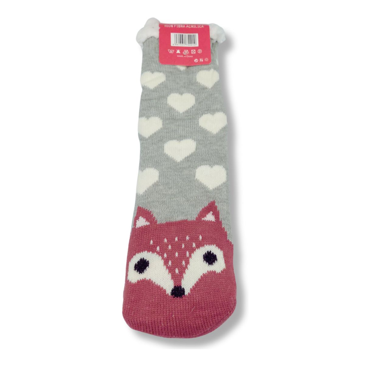 GENERICO - Media con Peluche interno Diseño de Zorro Morado color Gris