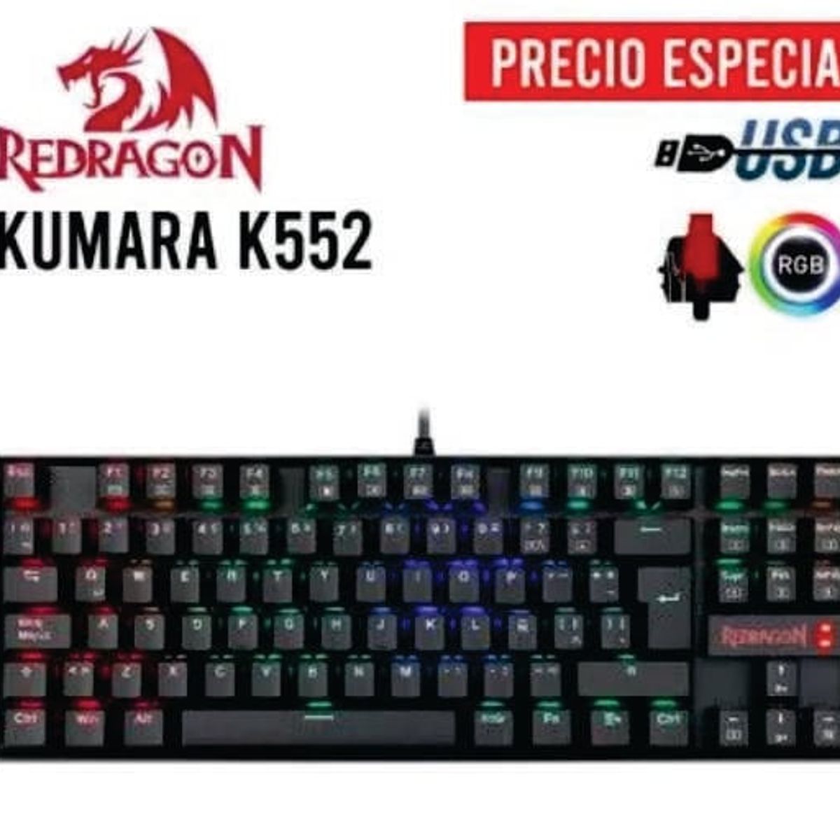 REDRAGON - TECLADO MECANICO REDRAGON KUMARA K552RGB BLACK SWITCH RED