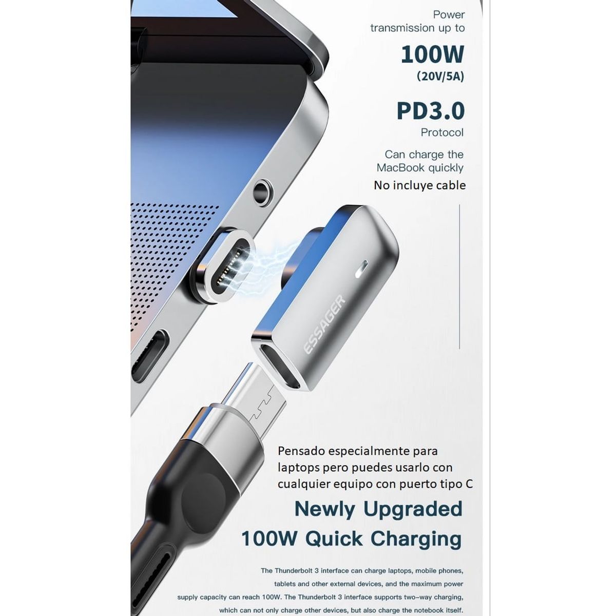 ESSAGER - Adaptador Magnetico tipo C - Para Laptops y Celulares - Essager