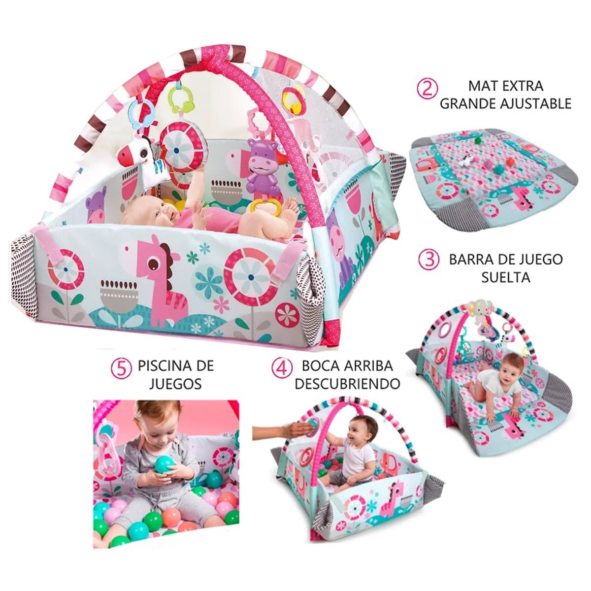 GENERICO - Gimnasio Musical con Pelotas 5 en 1 -  Rosa