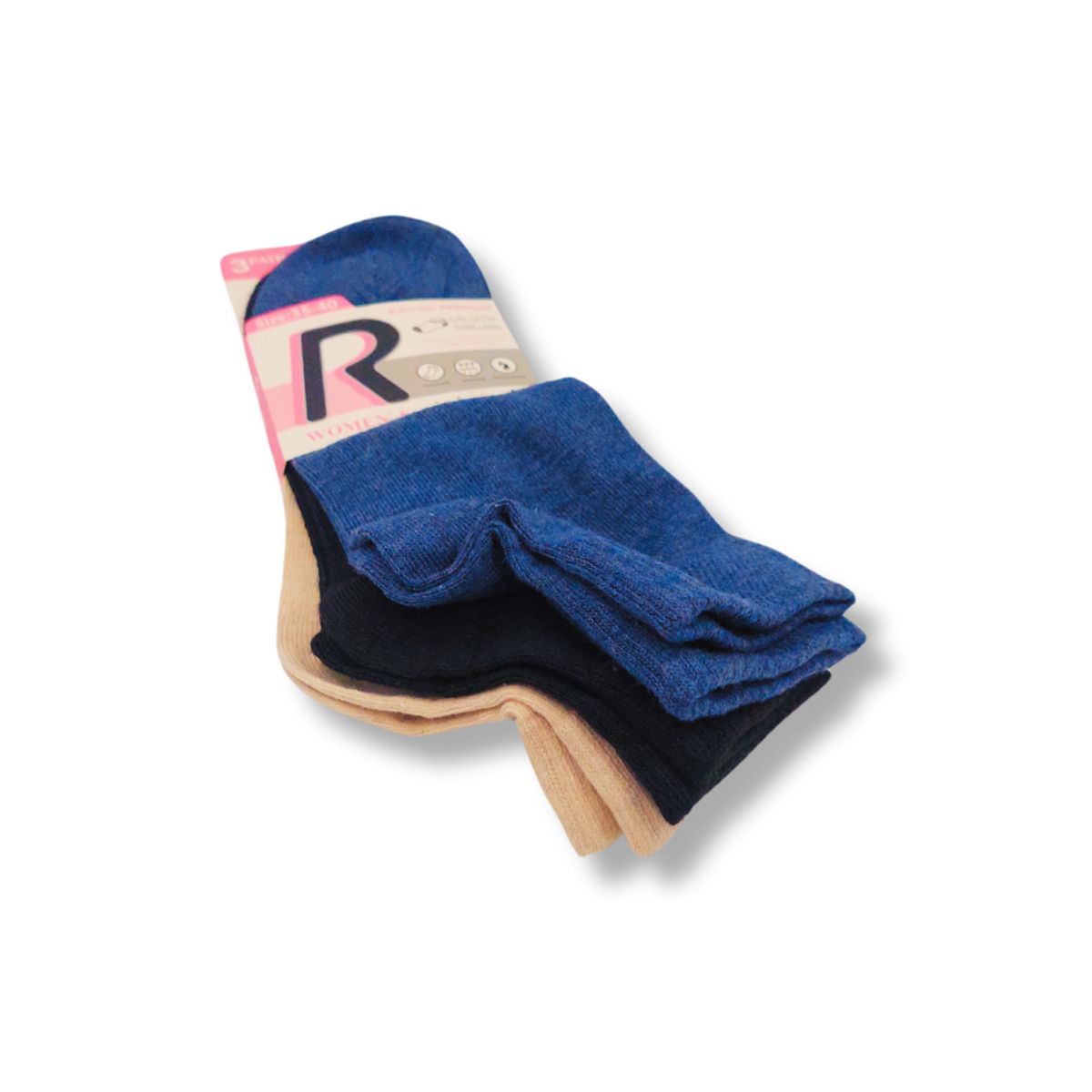 GENERICO - Pack de 3 Medias Canilleras de Mujer colores Azul, Negro y Crema