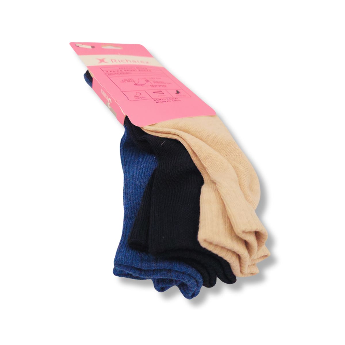 GENERICO - Pack de 3 Medias Canilleras de Mujer colores Azul, Negro y Crema