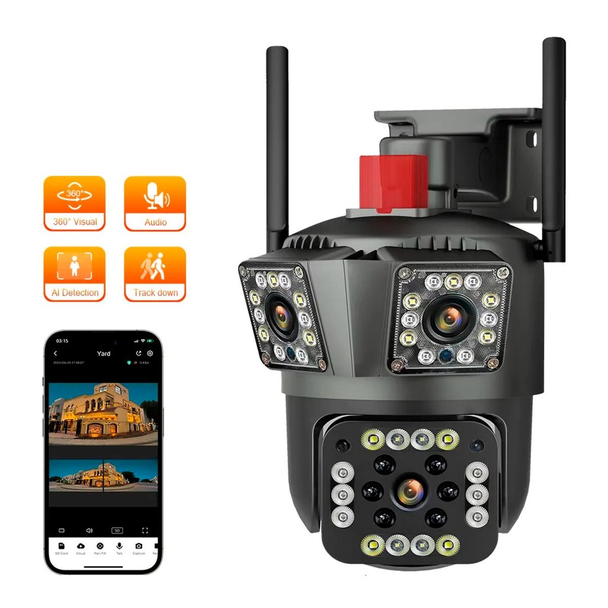 OEM - Camara IPC SY8 Domo Triple Lente Alarma Wifi Detencion Movimiento