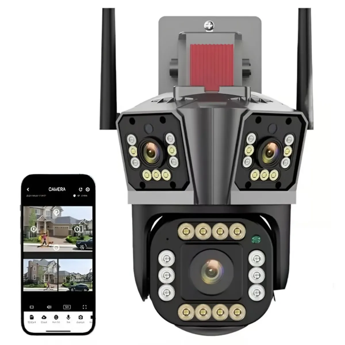 OEM - Cámara de seguridad Para Exteriores Wifi Triple Lente 360 PTZ UHD