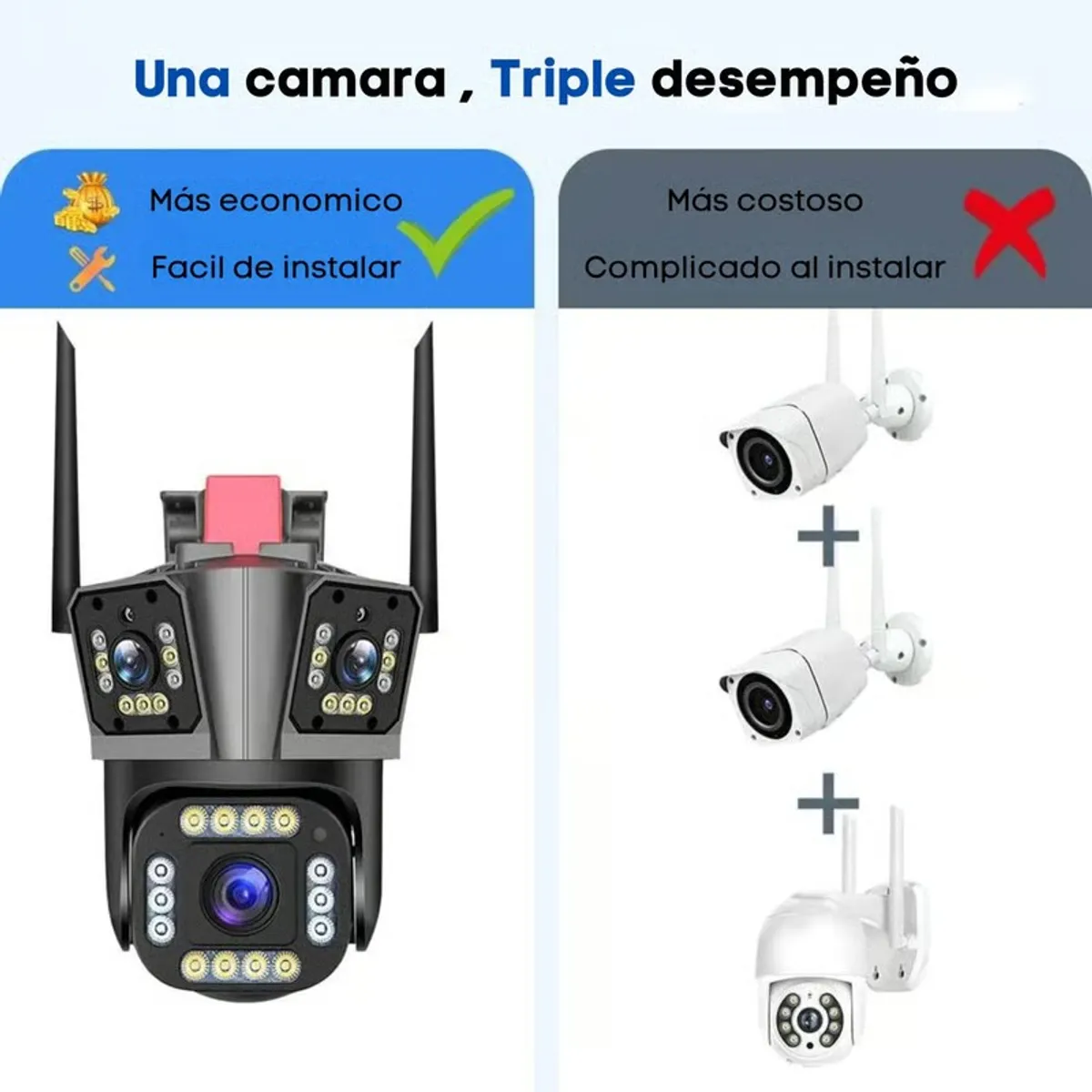 OEM - Cámara de seguridad Para Exteriores Wifi Triple Lente 360 PTZ UHD