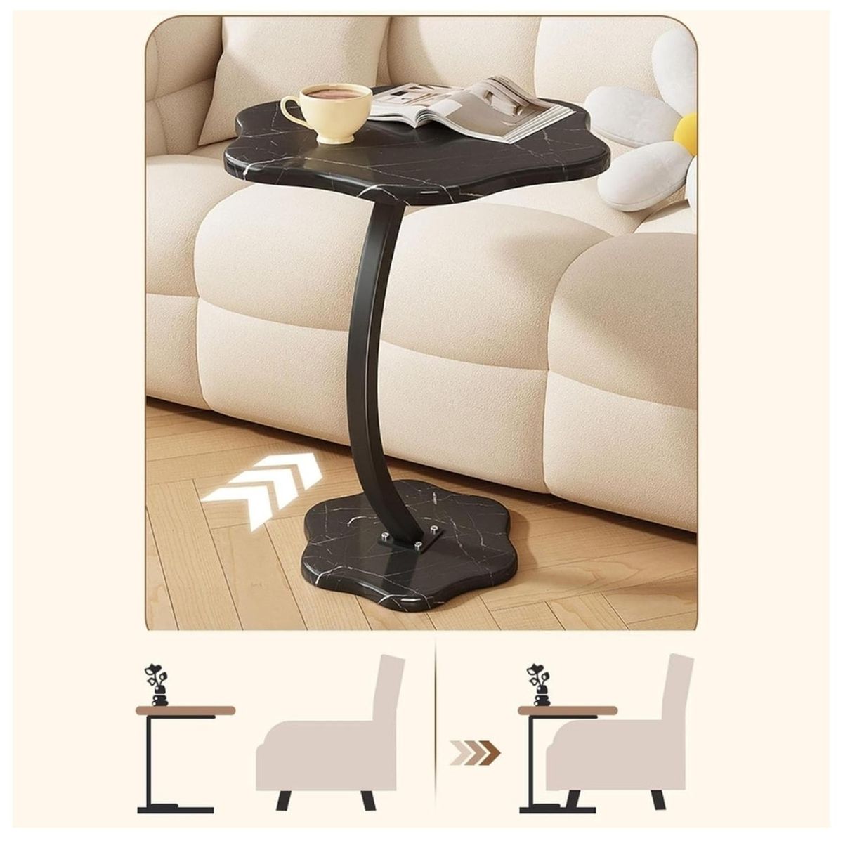 MINARI - Mesa Auxiliar Elegante y Moderna Diseño Flor en Forma de C NG MC6