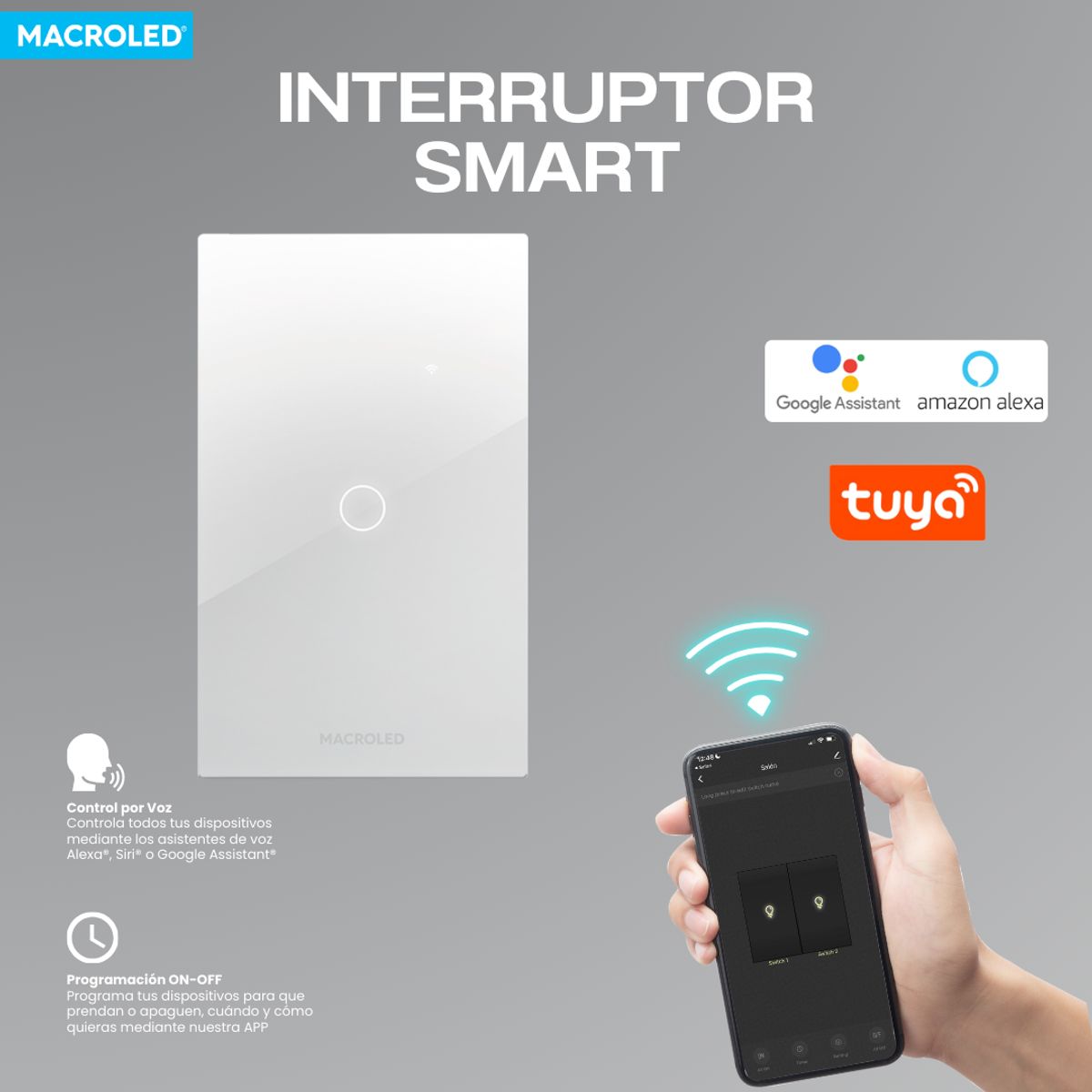 GENERICO - Interruptor Simple Inteligente MACROLED Wifi Smart  Alexa Google Home