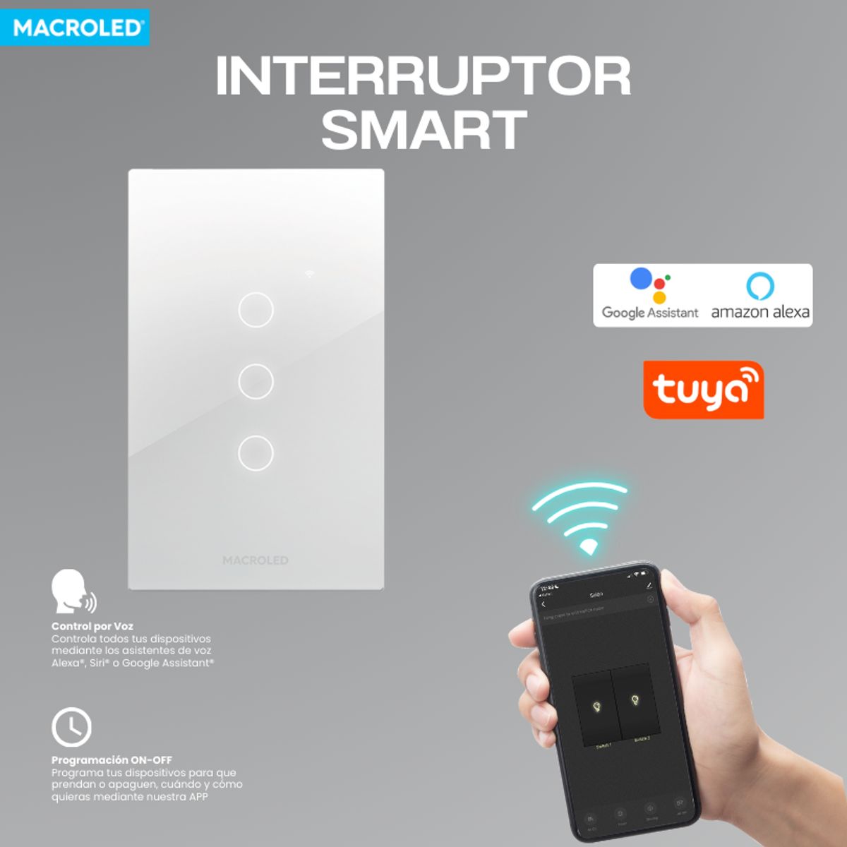 GENERICO - Interruptor Triple Inteligente MACROLED Wifi Smart  Alexa Google Home