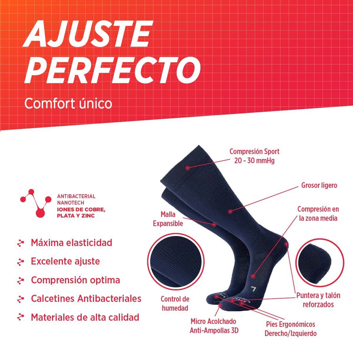 SILVERA NANOTECH - Medias de compresión 20-30 mmHg running voley futbol gym para varices