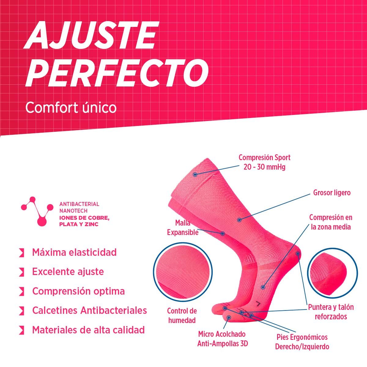 SILVERA NANOTECH - Medias de compresión 20-30 mmHg running voley futbol gym para varices