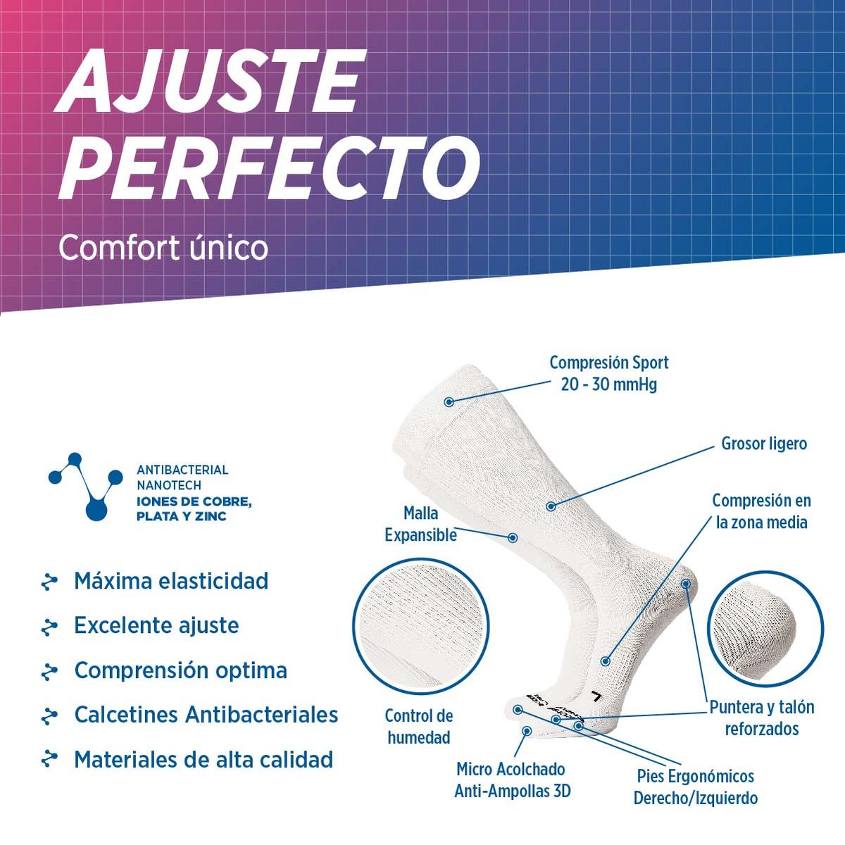 SILVERA NANOTECH - Medias de compresión 20-30 mmHg running voley futbol gym para varices