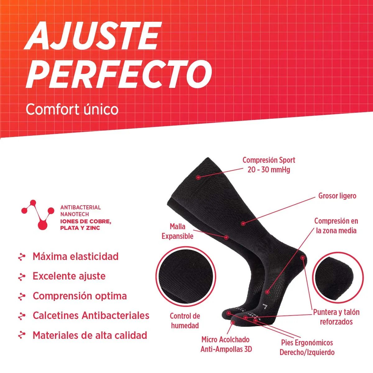 SILVERA NANOTECH - Medias de compresión 20-30 mmHg running voley futbol gym para varices