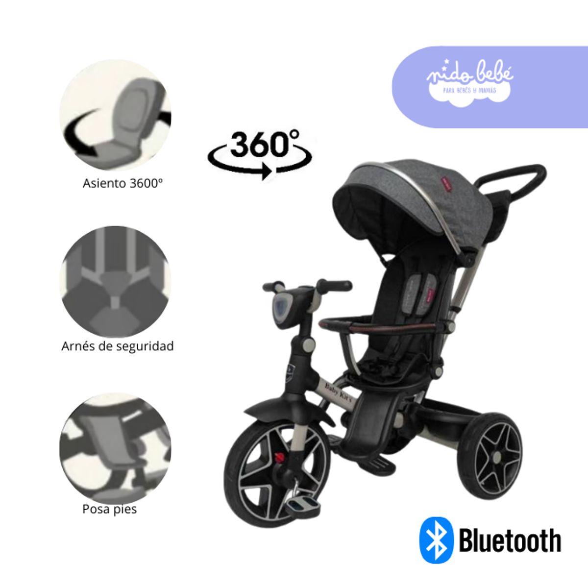 BABY KITS - Triciclo para niño Explorador color Plomo