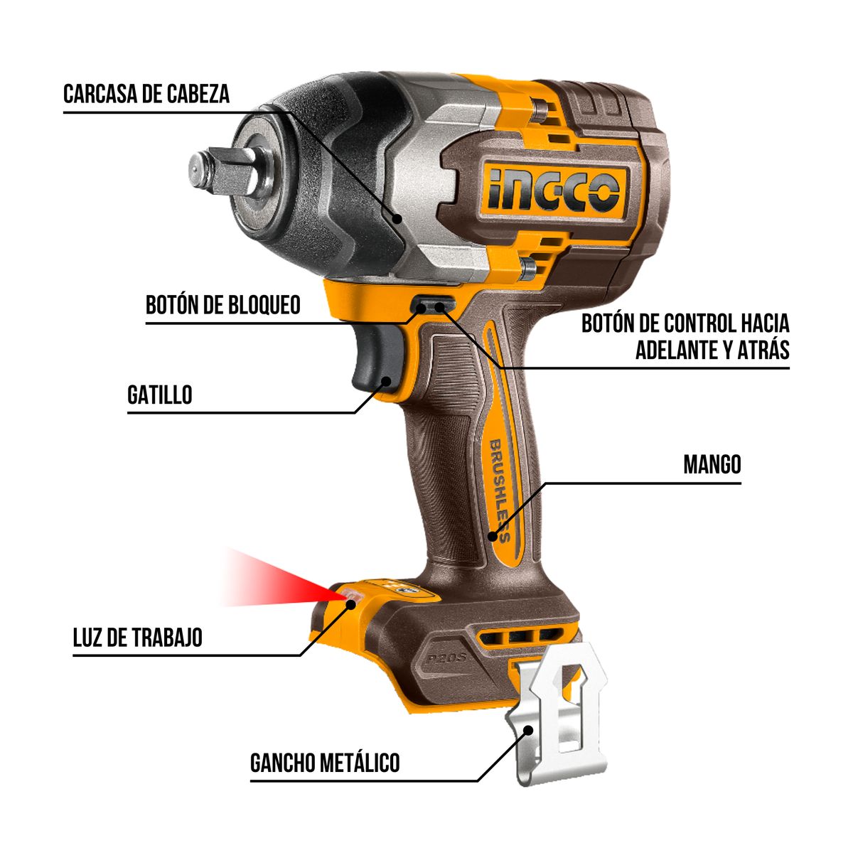 INGCO TOOLS - Llave de impacto 850nm + bateria 4ah y cargador Ingco