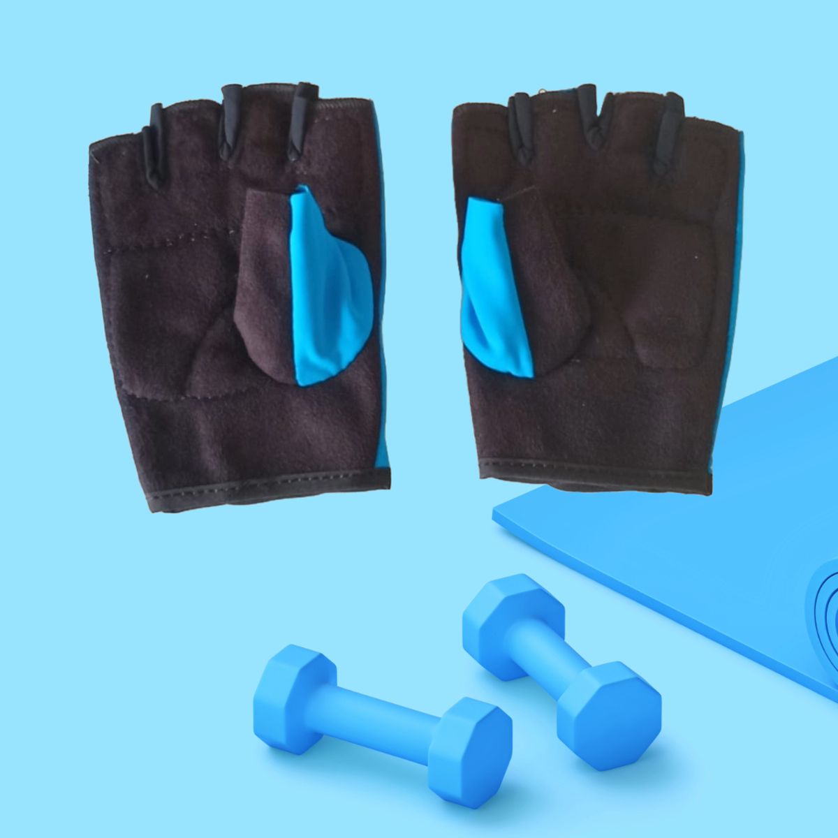 TODO FIT - Guantes Mitones de Látex para Gym Damas Color Celeste