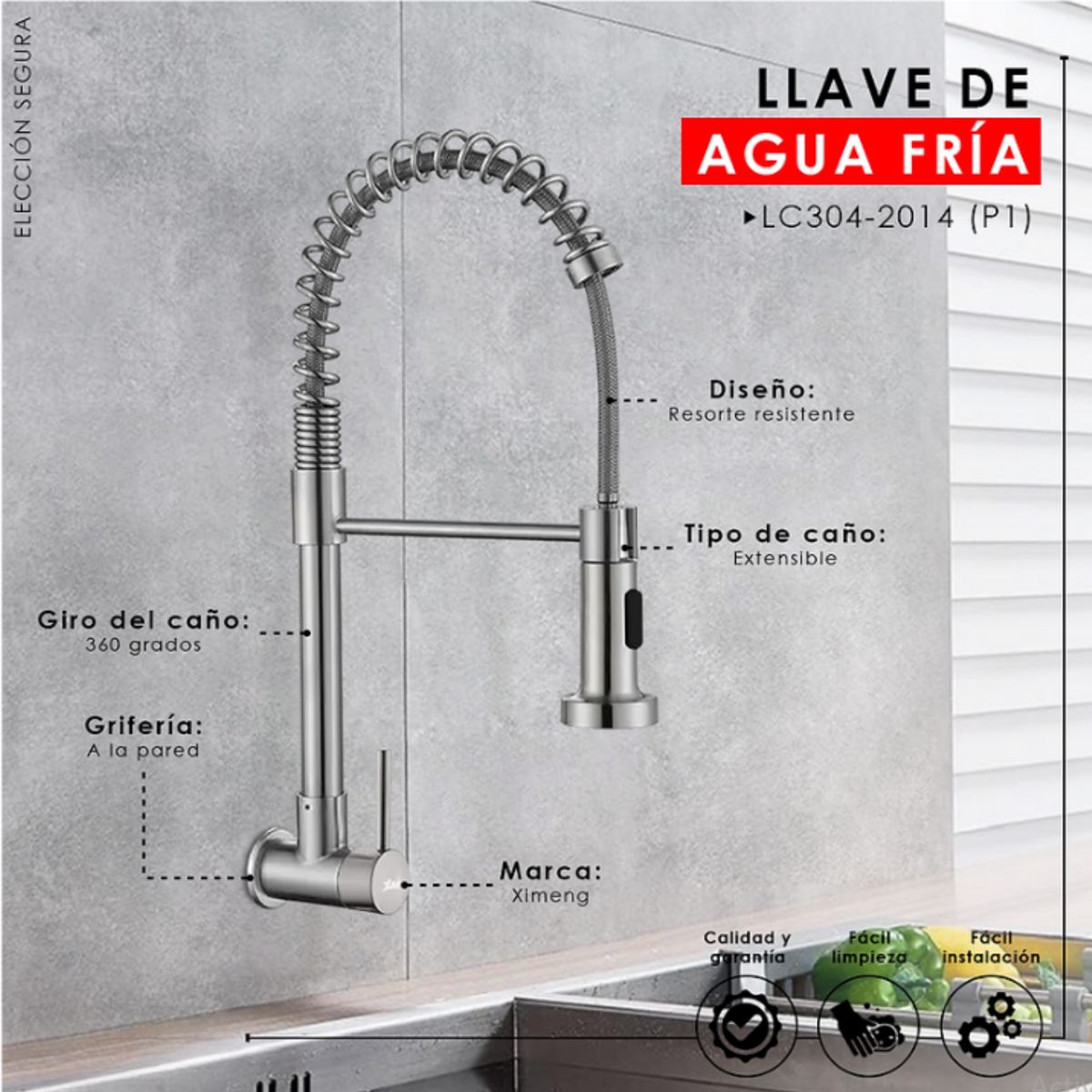 XM - Llave Ganso Para Cocina en Acero 304 Satinado