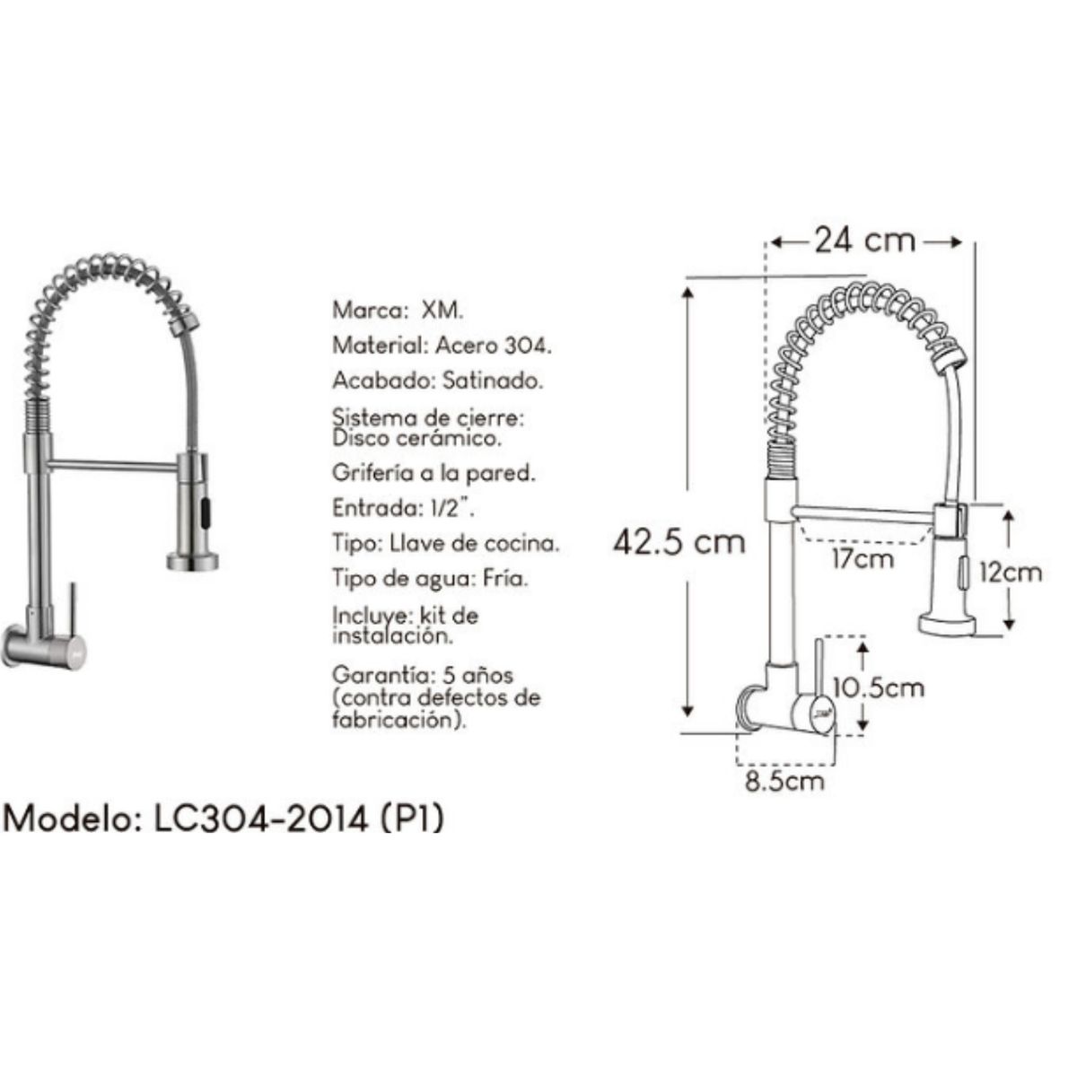 XM - Llave Ganso Para Cocina en Acero 304 Satinado