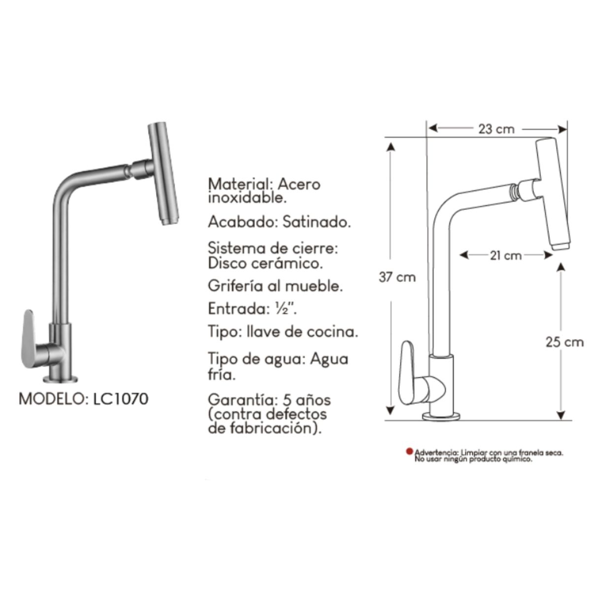 GENERICO - Llave Ganso Para Cocina en Acero Inoxidable Satinado