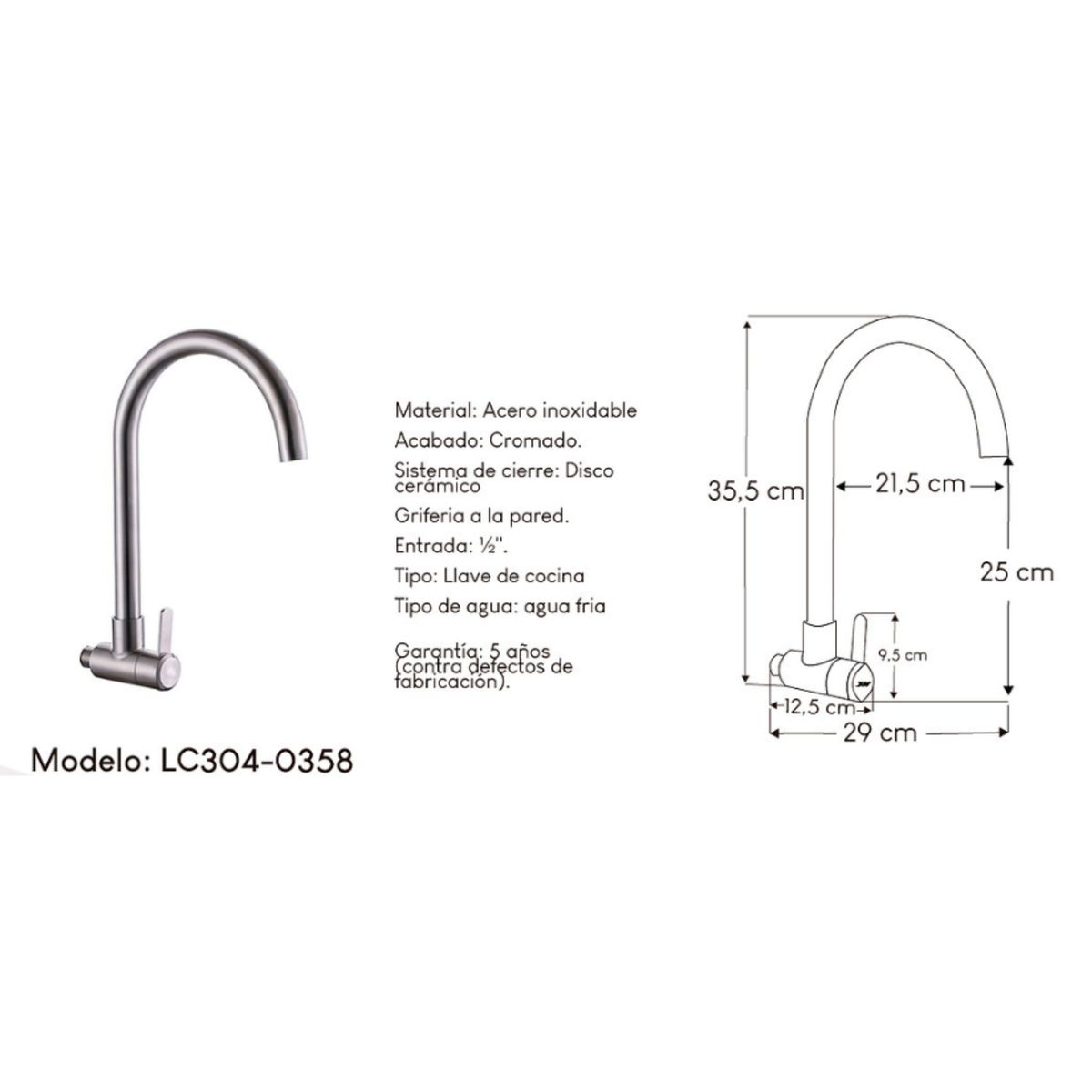 Llave Ganso Para Cocina en Acero Inoxidable Satinado, marca XM - Foto 2
