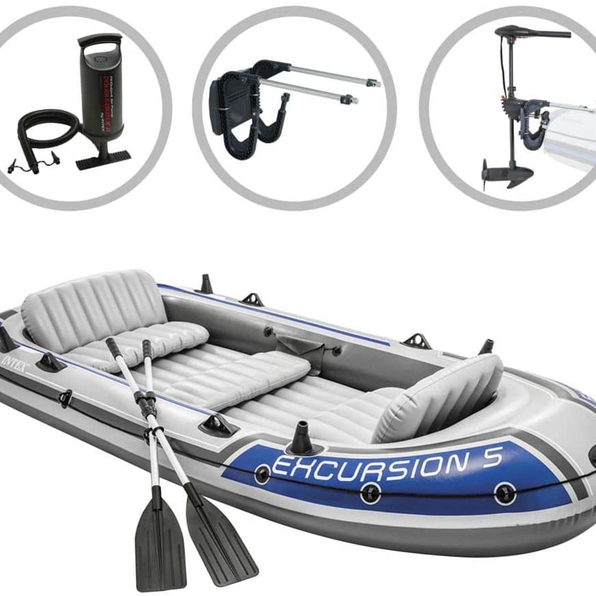 GENERICO - Bote Inflable Excursion 5 Motor De Arrastre 12v  Kit Intex