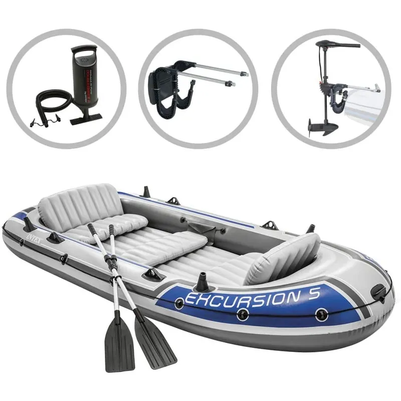GENERICO - Bote Inflable Excursion 5 Motor De Arrastre 12v  Kit Intex