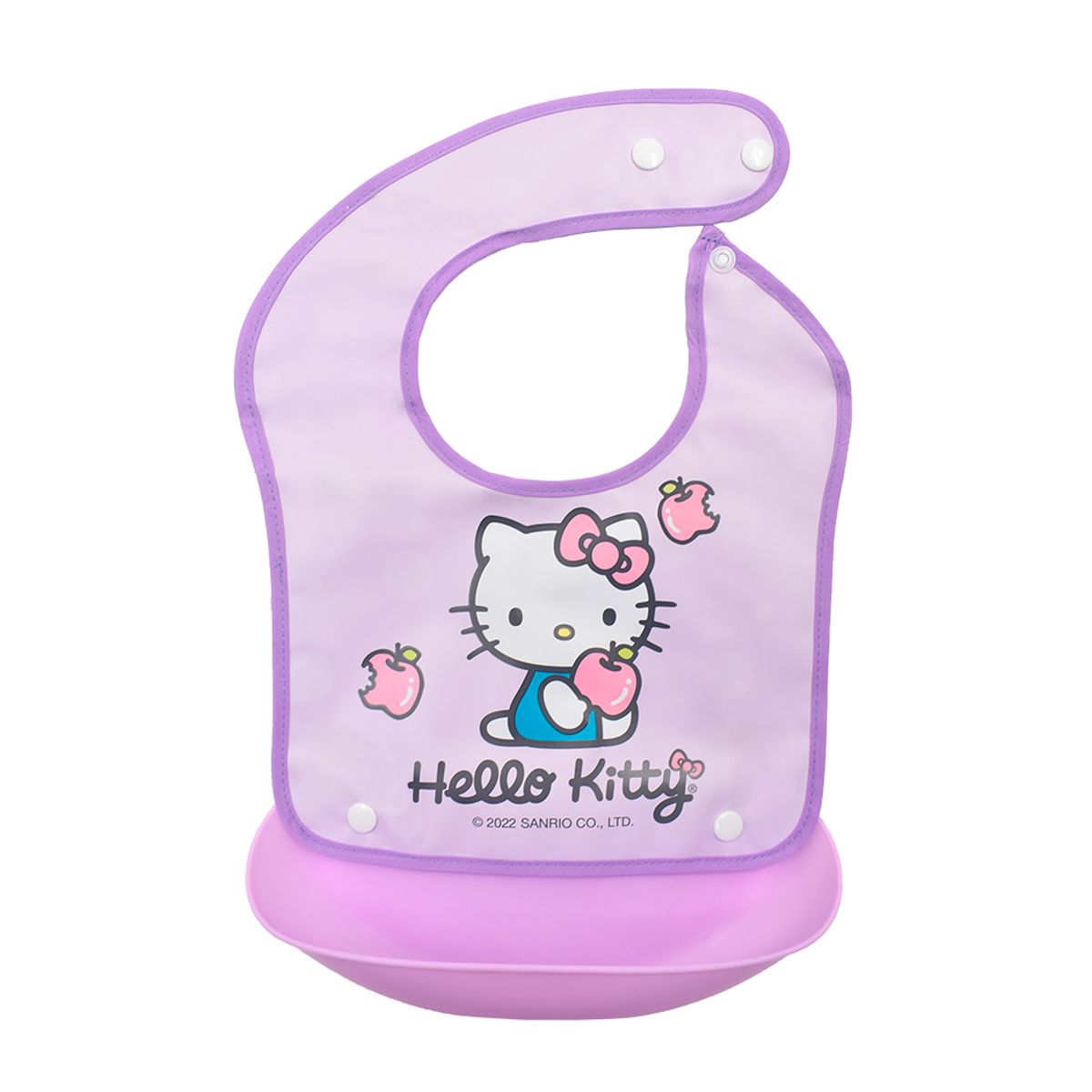 SANRIO - BABERO DOBLE DE PLASTICO Y SILICONA HELLO KITTY LILA