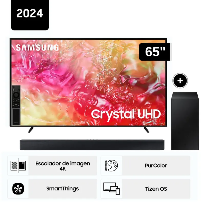 SAMSUNG - Televisor Samsung LED 65'' Crystal UHD 4K  65DU7000 Tizen OS Smart TV + Soundbar HW-B450F