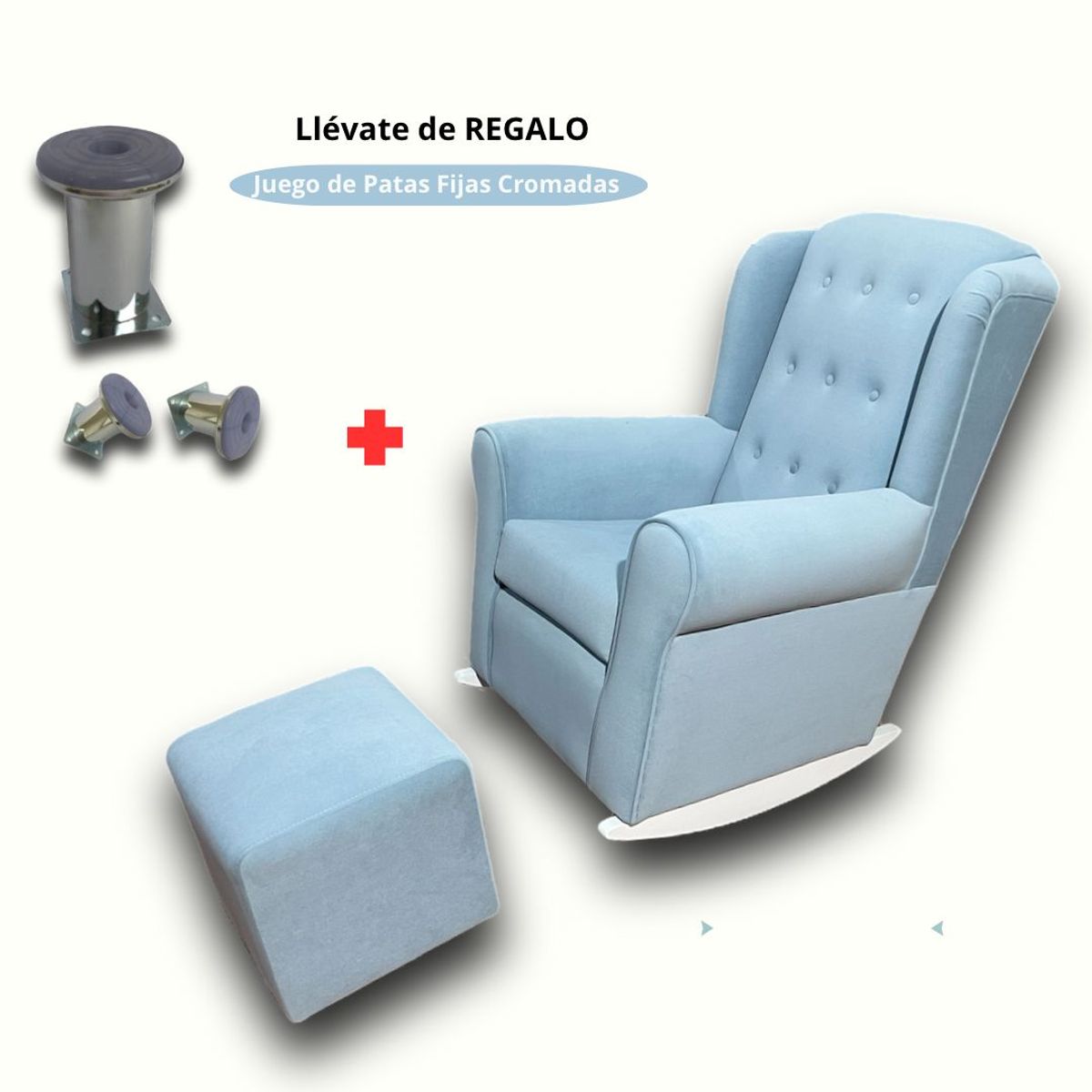 NO LOGO - Sillon Mecedor de Lactancia Antifluido Mod BOTONES CELESTE
