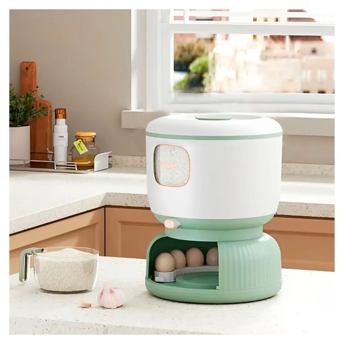 GENERICO - DISPENSADOR DE ARROZ O MENESTRAS CON ORGANIZADOR PORTA HUEVOS