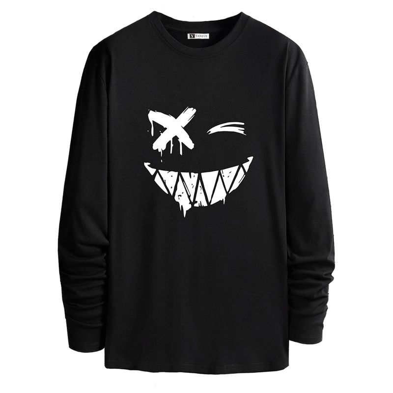 YANSUS - Polera Hombre Yansus Negro Estampado Cara Dibujos Animados