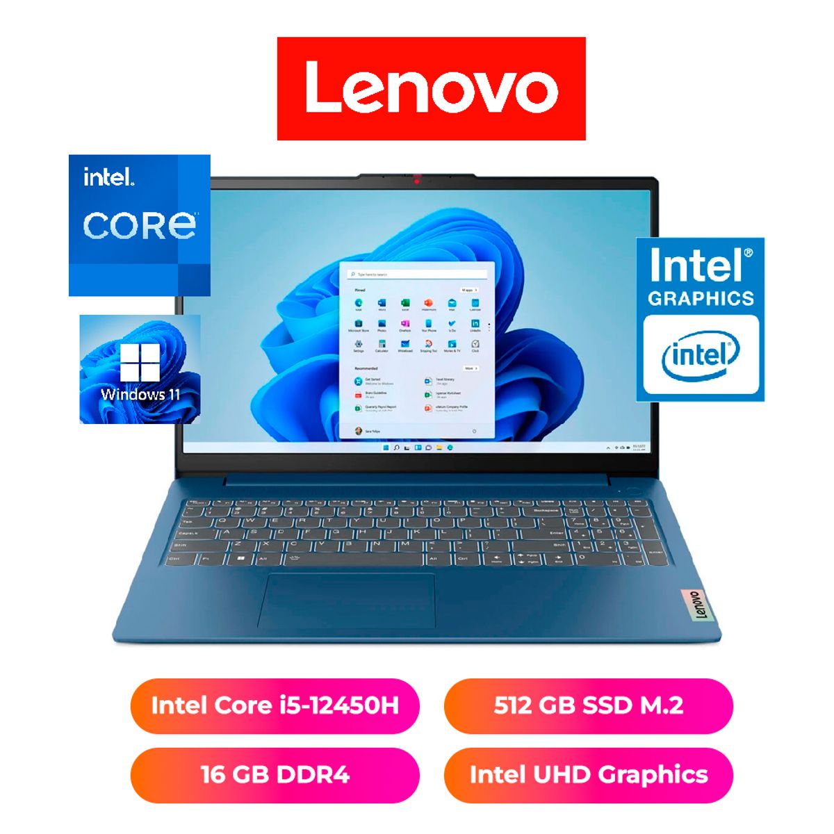 LENOVO - NOTEBOOK LENOVO IDEAPAD SLIM 3 15.6" FHD, INTEL CORE i5-12450H, 16GB RAM, 512GB SSD M.2