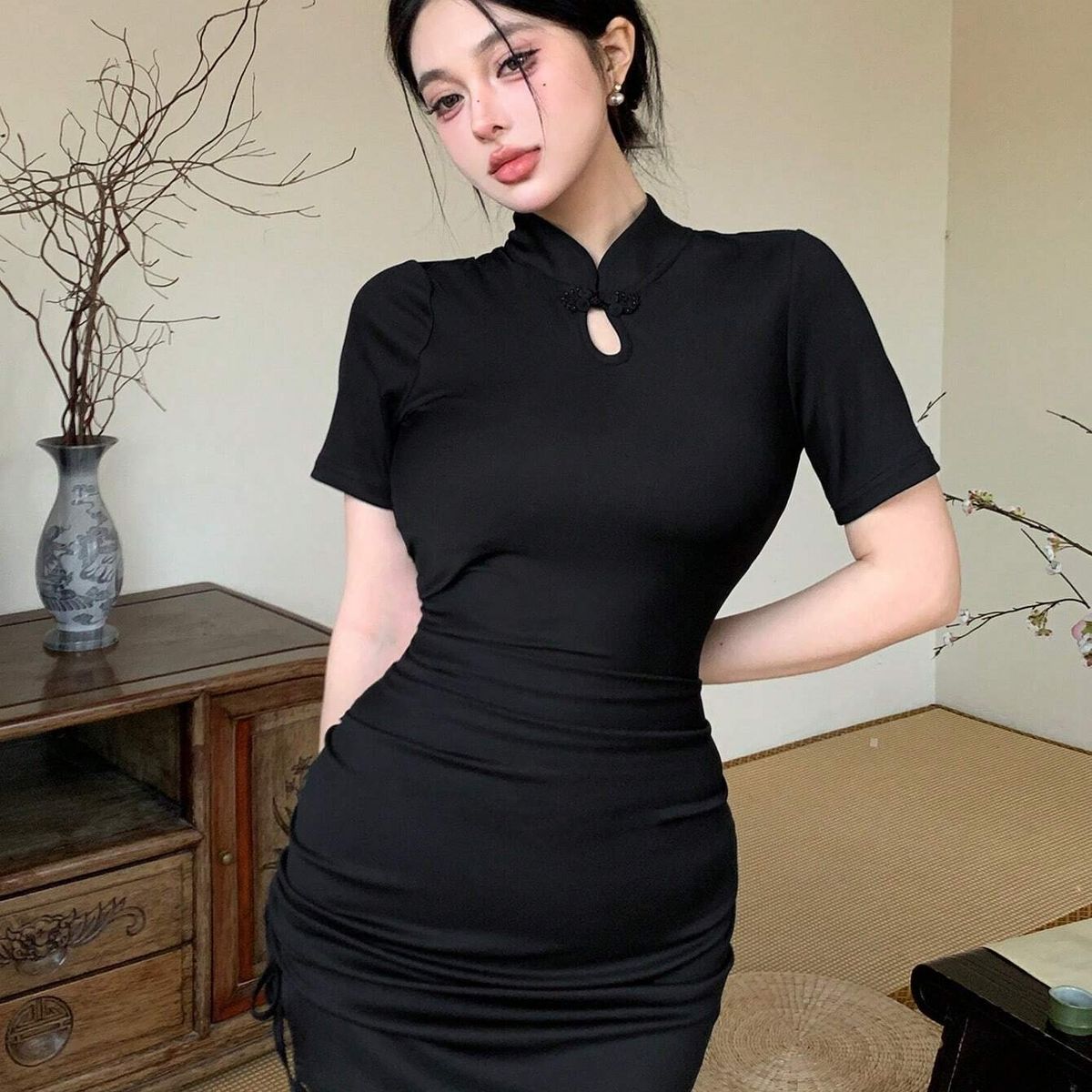 GENERICO - VESTIDO QIPAO LOLITAS MEGRO K-POP