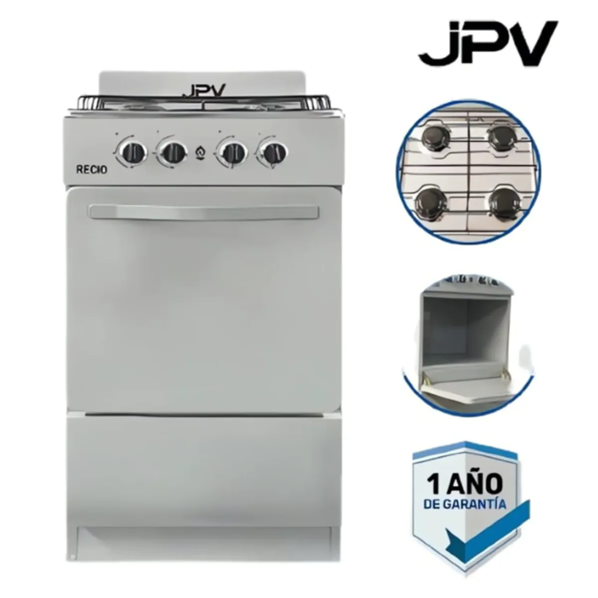 JPV - COCINA DE PIE JPV A GAS 4 HORNILLAS CROMA - RECIO